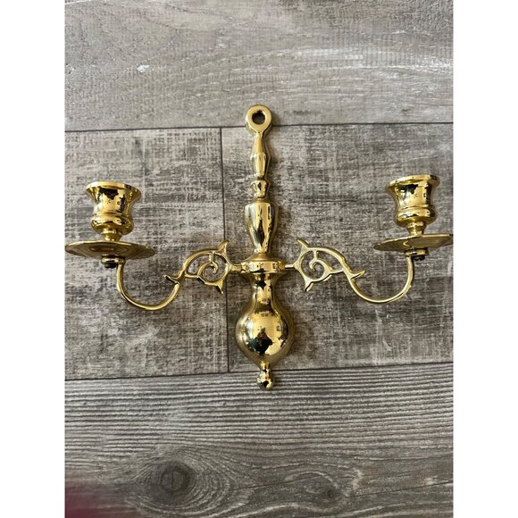 Vintage Solid Brass Double Arm Wall Sconce Candle Holders Ornate Design Set Of 2 - Picture 4 of 12